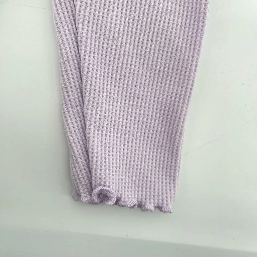 Girls 18M Purple Striped Ruffle Sweatshirt Waffle Knit Leggings 2pc Playwear Set